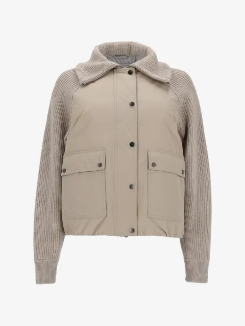 Brunello Cucinelli ribbed-knit panelled jacket