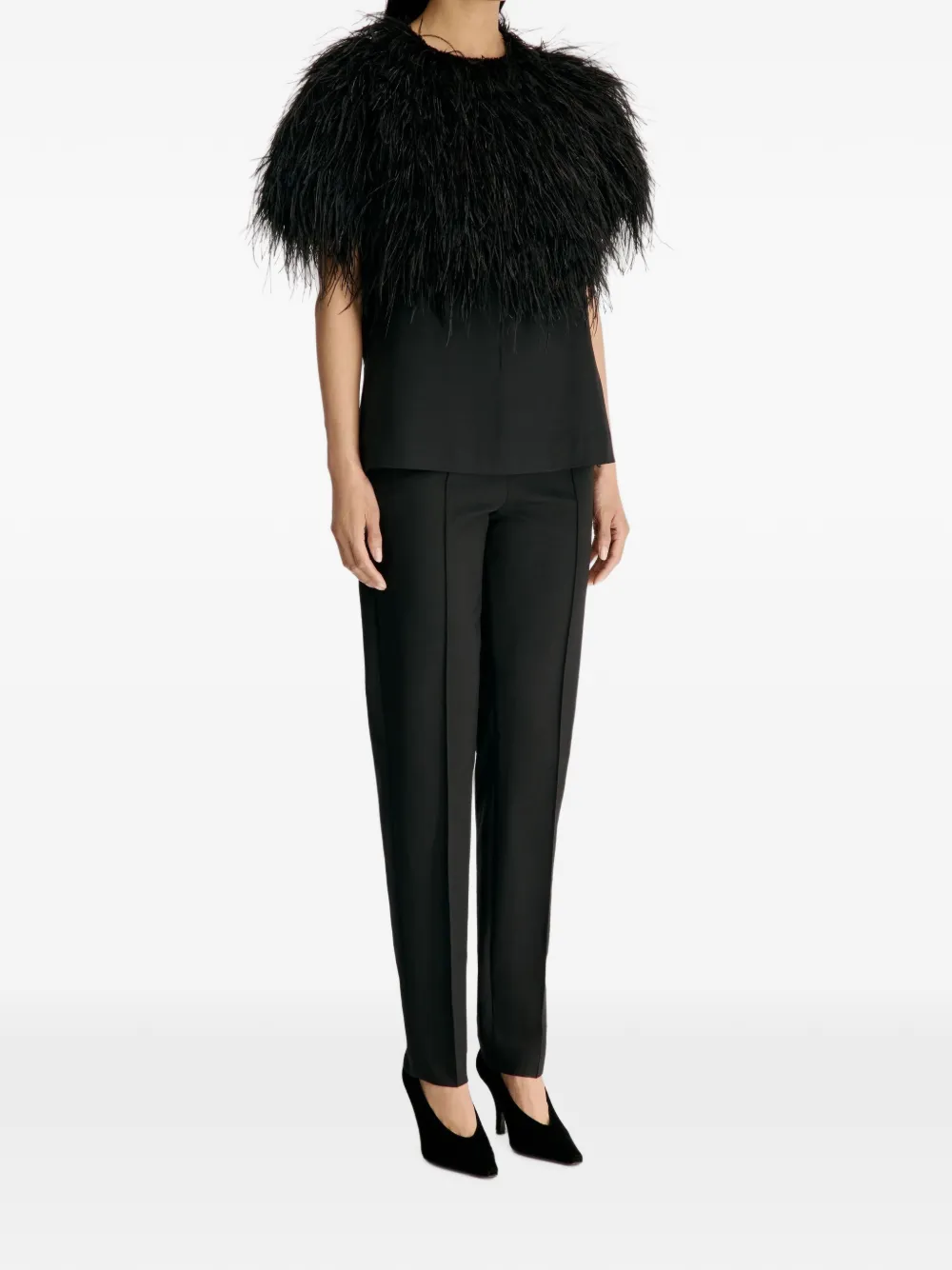LouLou de Saison Iona blouse met veren afwerking Zwart