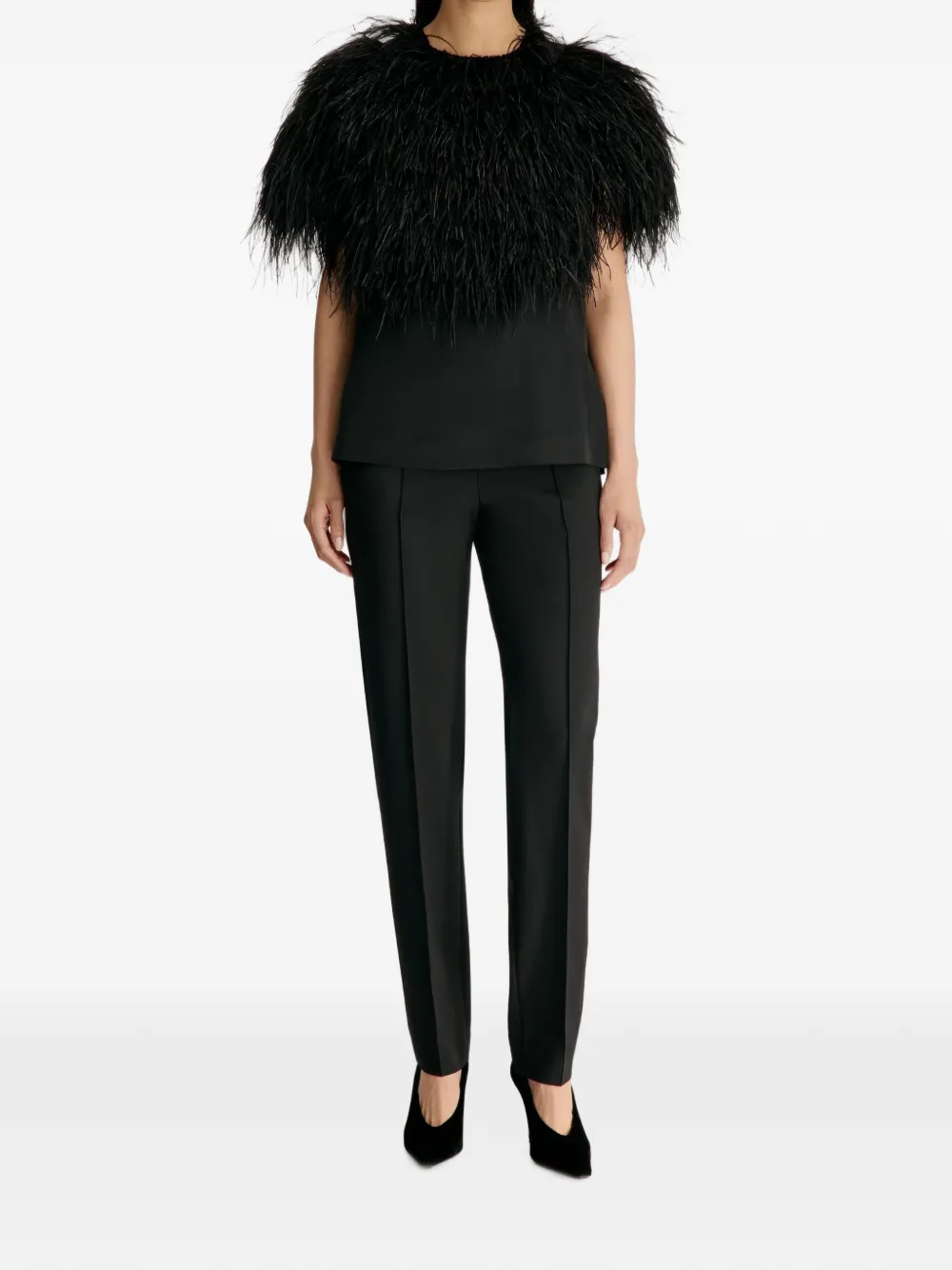 LouLou de Saison Iona blouse met veren afwerking Zwart
