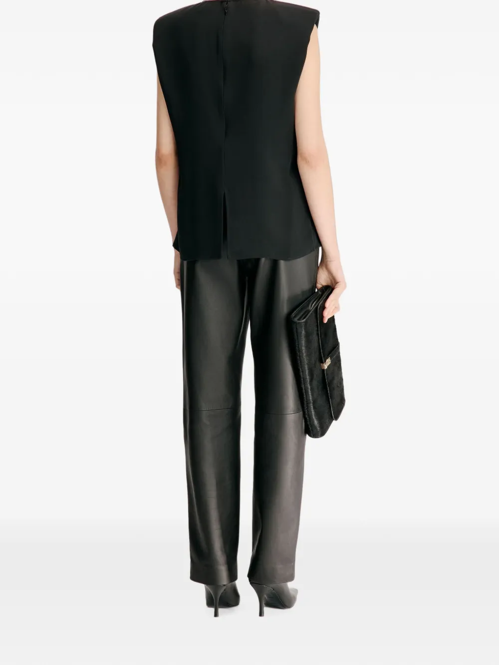 LouLou de Saison Cory blouse met gestructureerde schouders en stippen Zwart