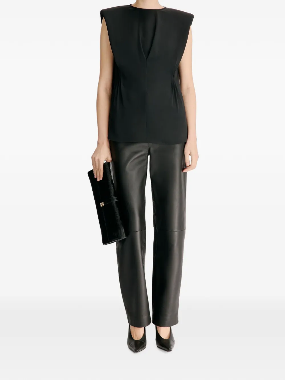 LouLou de Saison Cory blouse met gestructureerde schouders en stippen Zwart