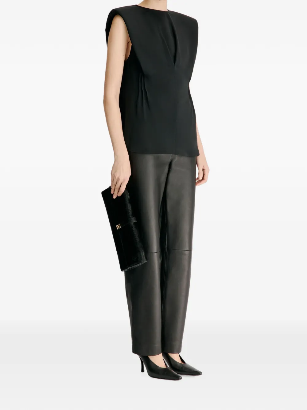 LouLou de Saison Cory blouse met gestructureerde schouders en stippen Zwart