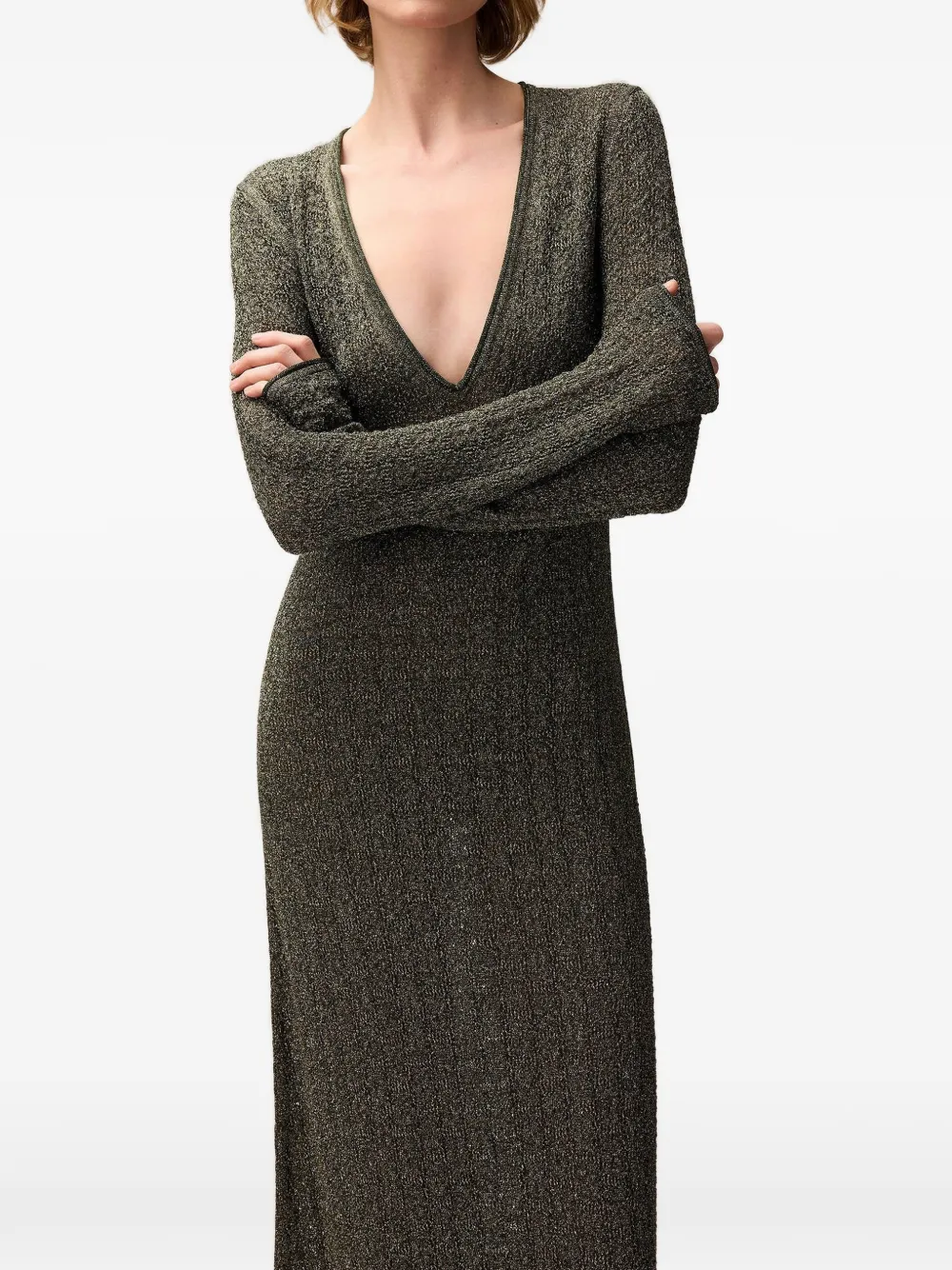 RETORI Gebreide maxi-jurk met bloemen-stiksel en jacquard Groen