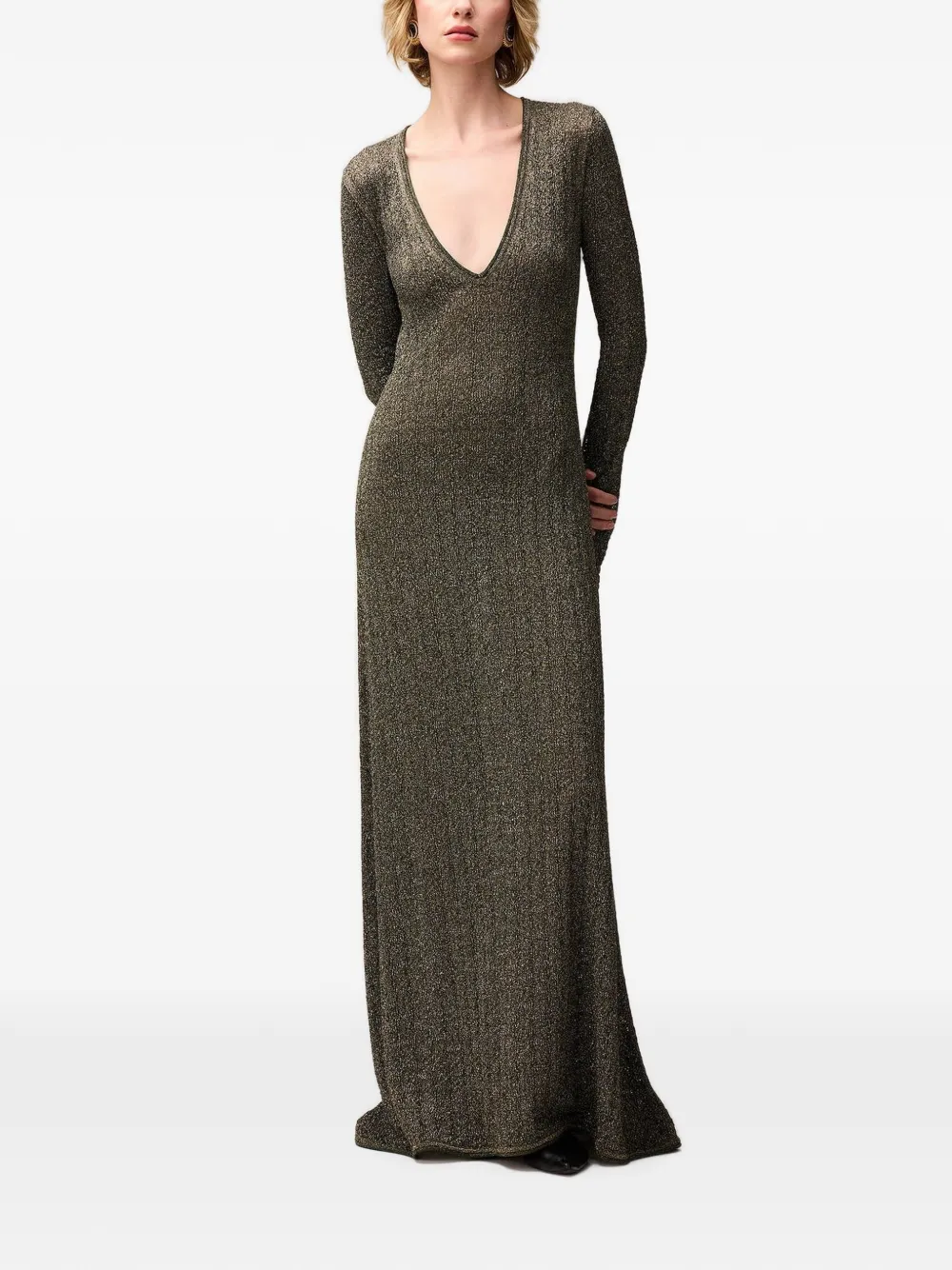 RETORI Gebreide maxi-jurk met bloemen-stiksel en jacquard Groen