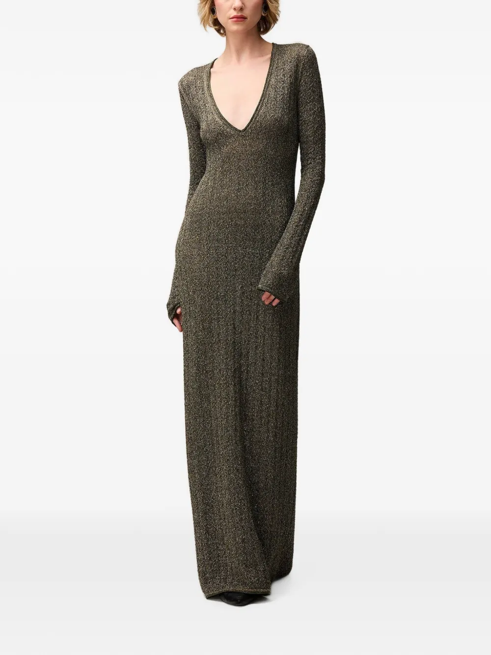 RETORI Gebreide maxi-jurk met bloemen-stiksel en jacquard Groen