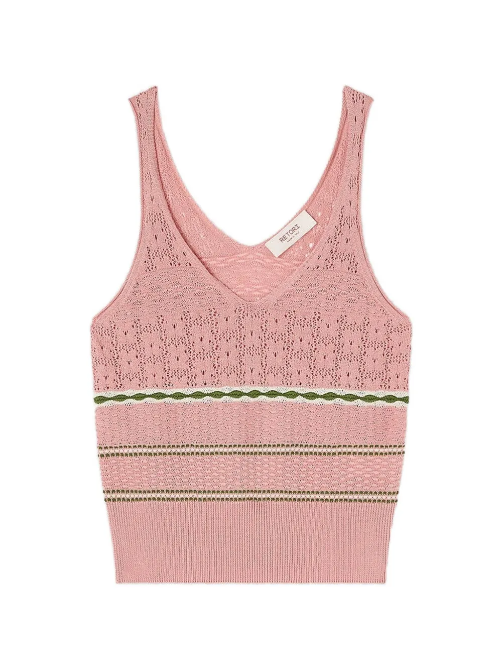 RETORI mix-stitch striped V-neck knitted cotton tank top - Rosa