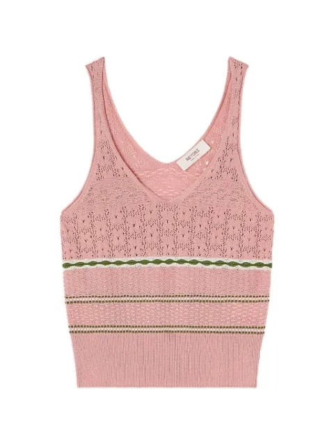 RETORI mix-stitch striped V-neck knitted cotton tank top