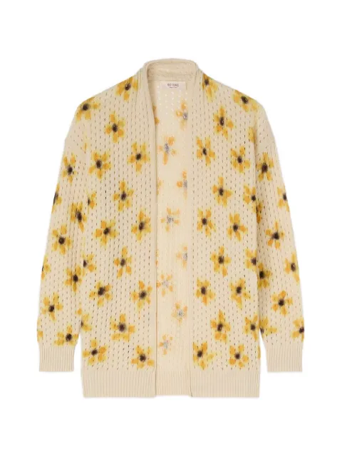 RETORI floral-print open-knit cashmere cardigan
