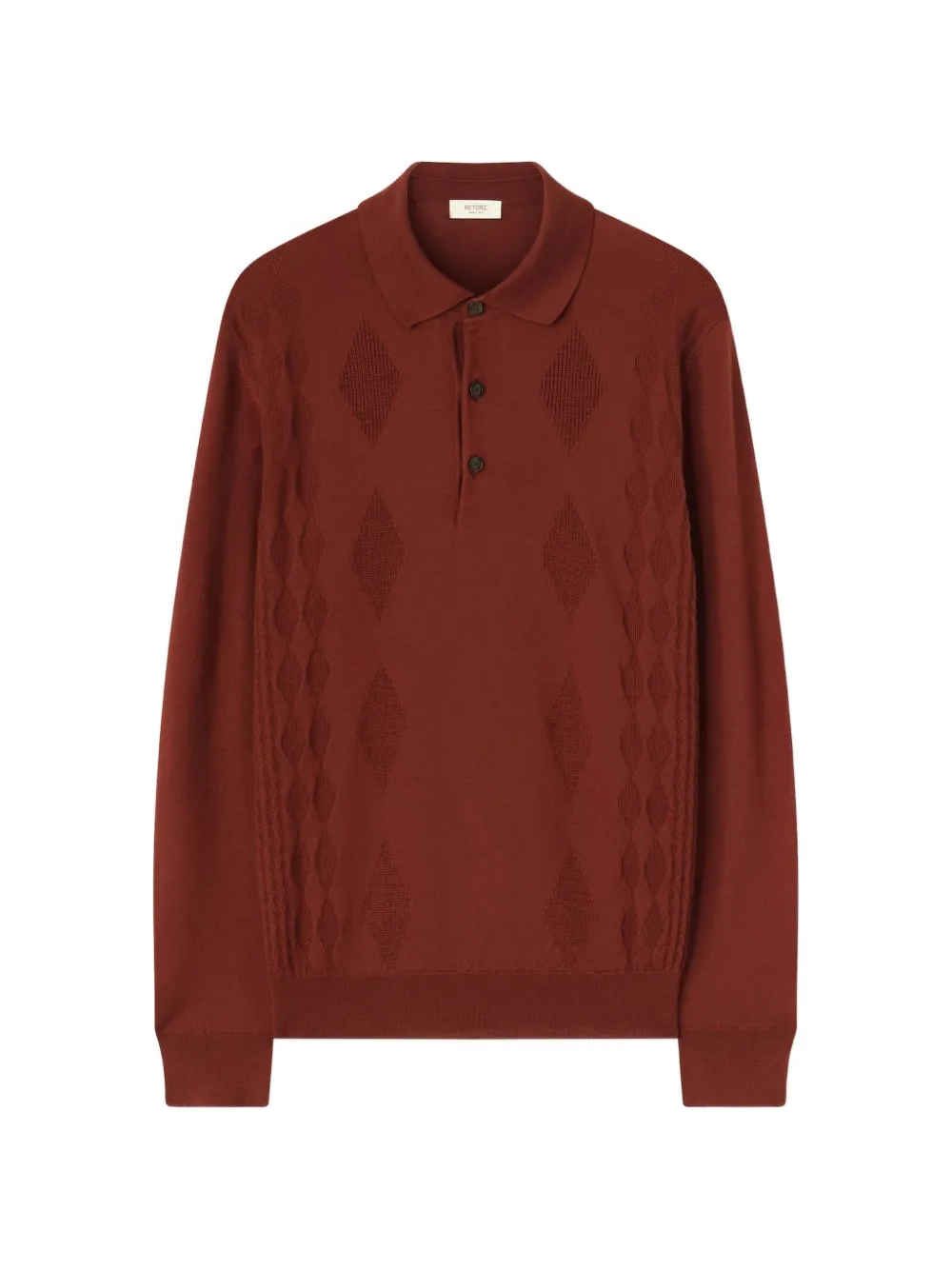 RETORI argyle-stitch long-sleeve wool polo shirt - Braun