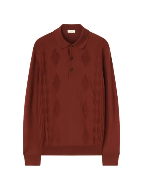RETORI argyle-stitch long-sleeve wool polo shirt