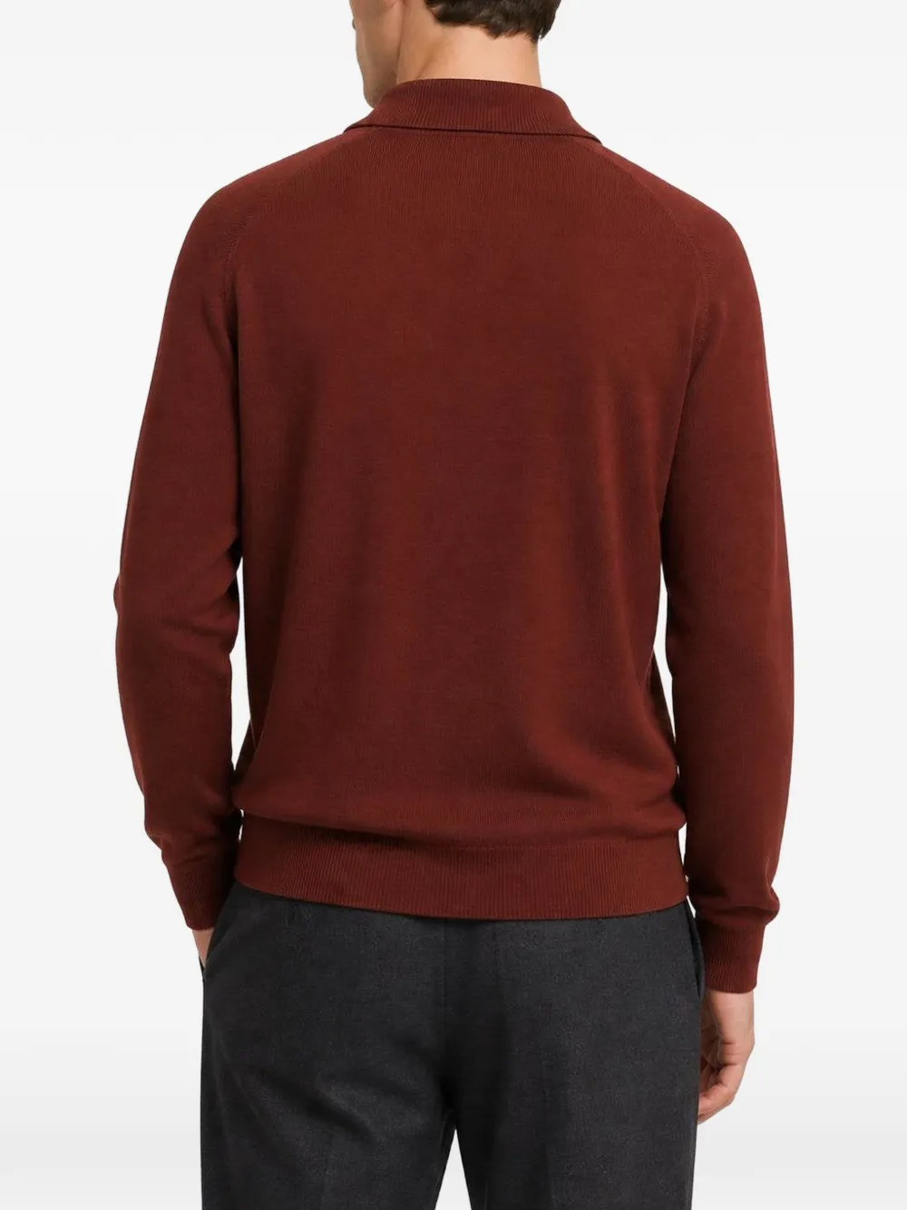 RETORI Wollen poloshirt met lange mouwen en argyle-stiksels Bruin