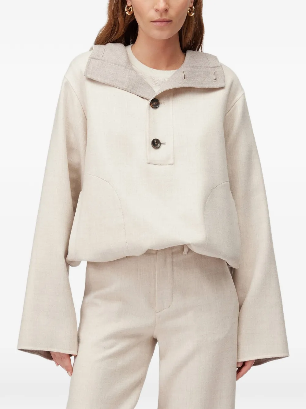 RETORI Wollen hoodie met trekkoord Beige