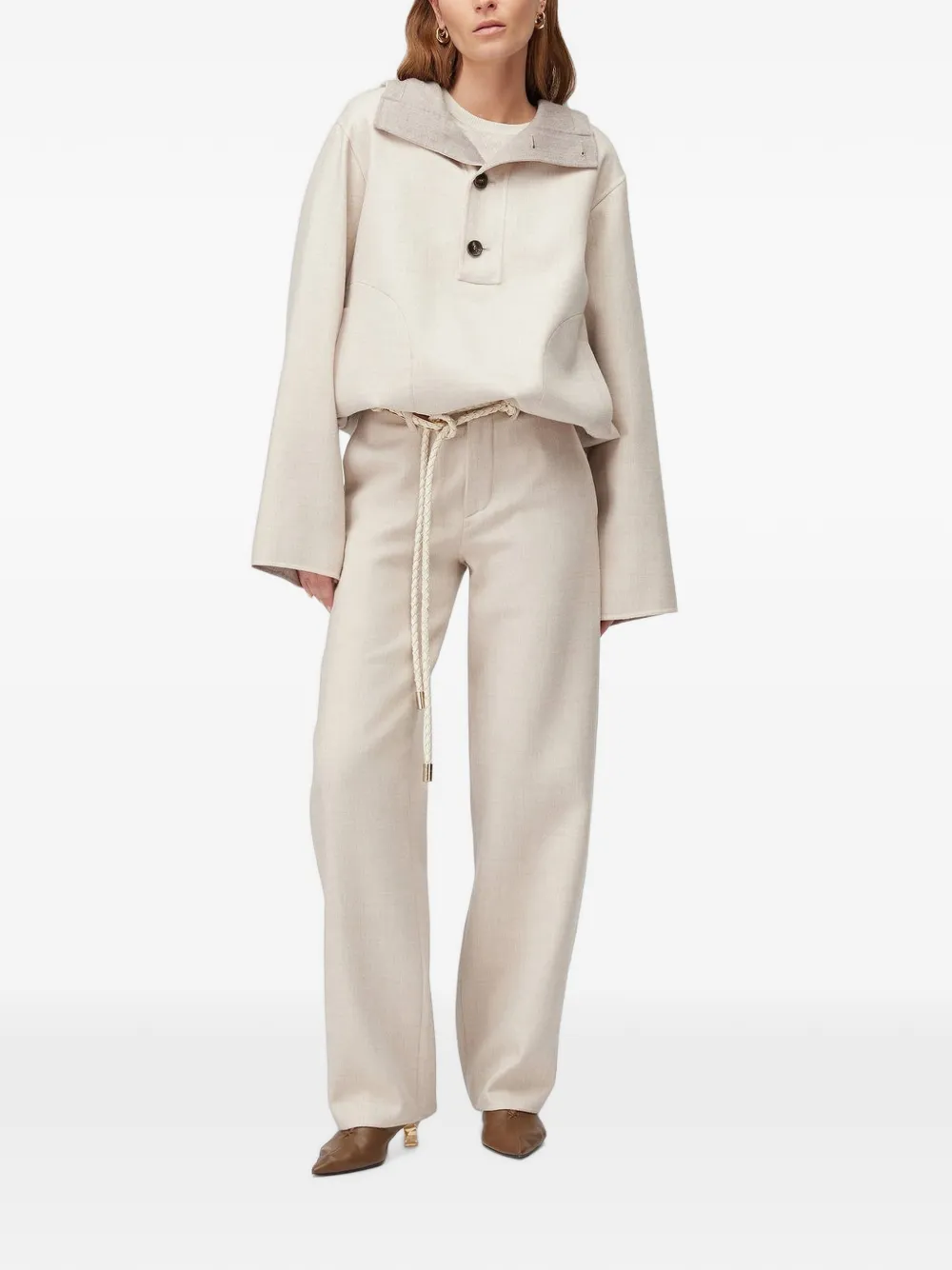 RETORI Wollen hoodie met trekkoord Beige
