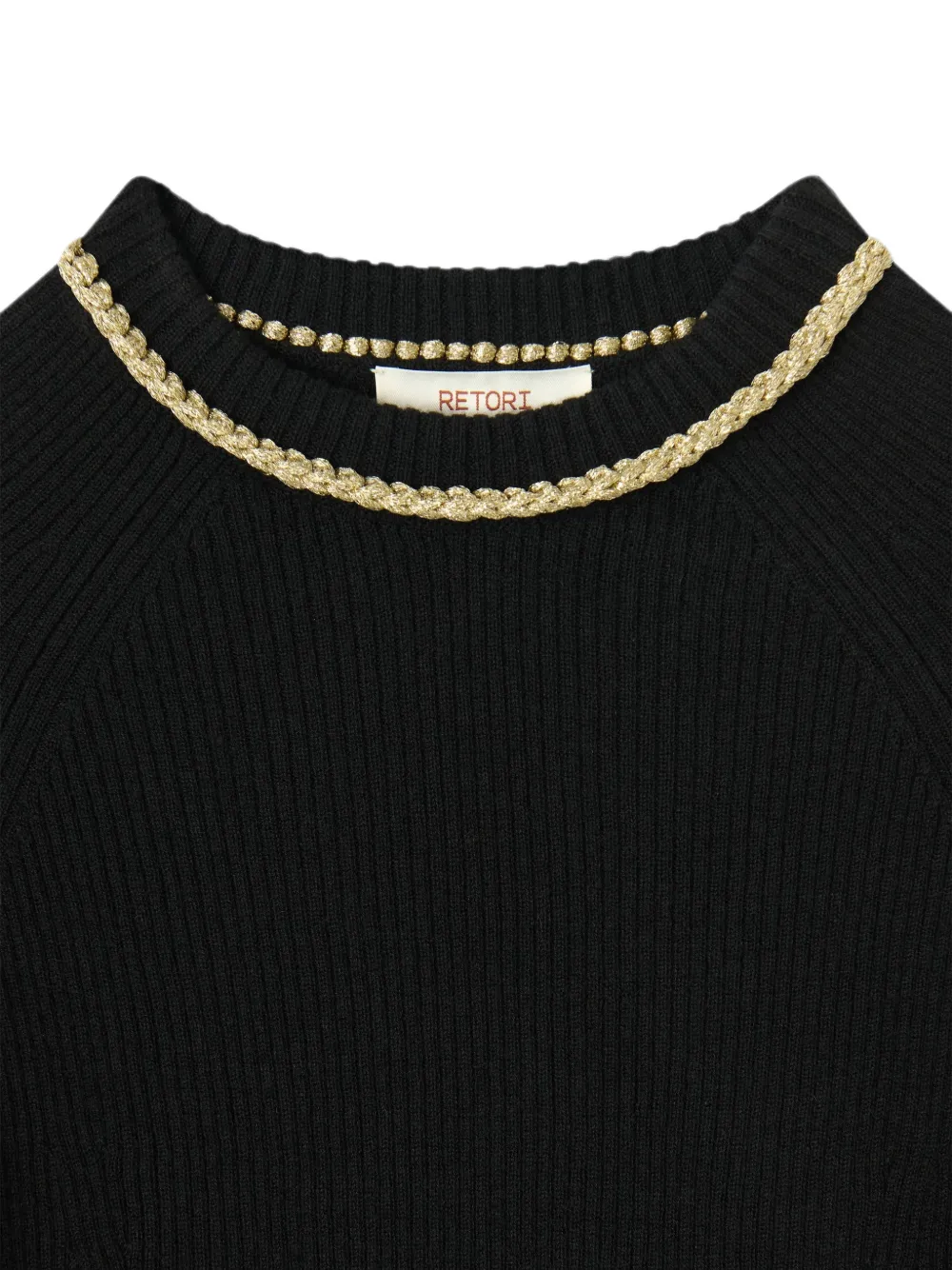 RETORI Ribgebreid T-shirt met ketting-detail Zwart