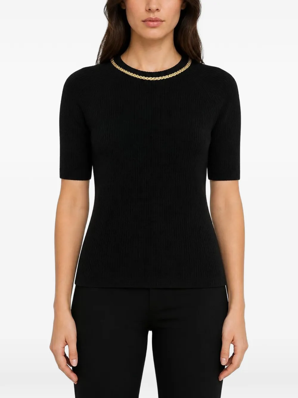 RETORI Ribgebreid T-shirt met ketting-detail Zwart