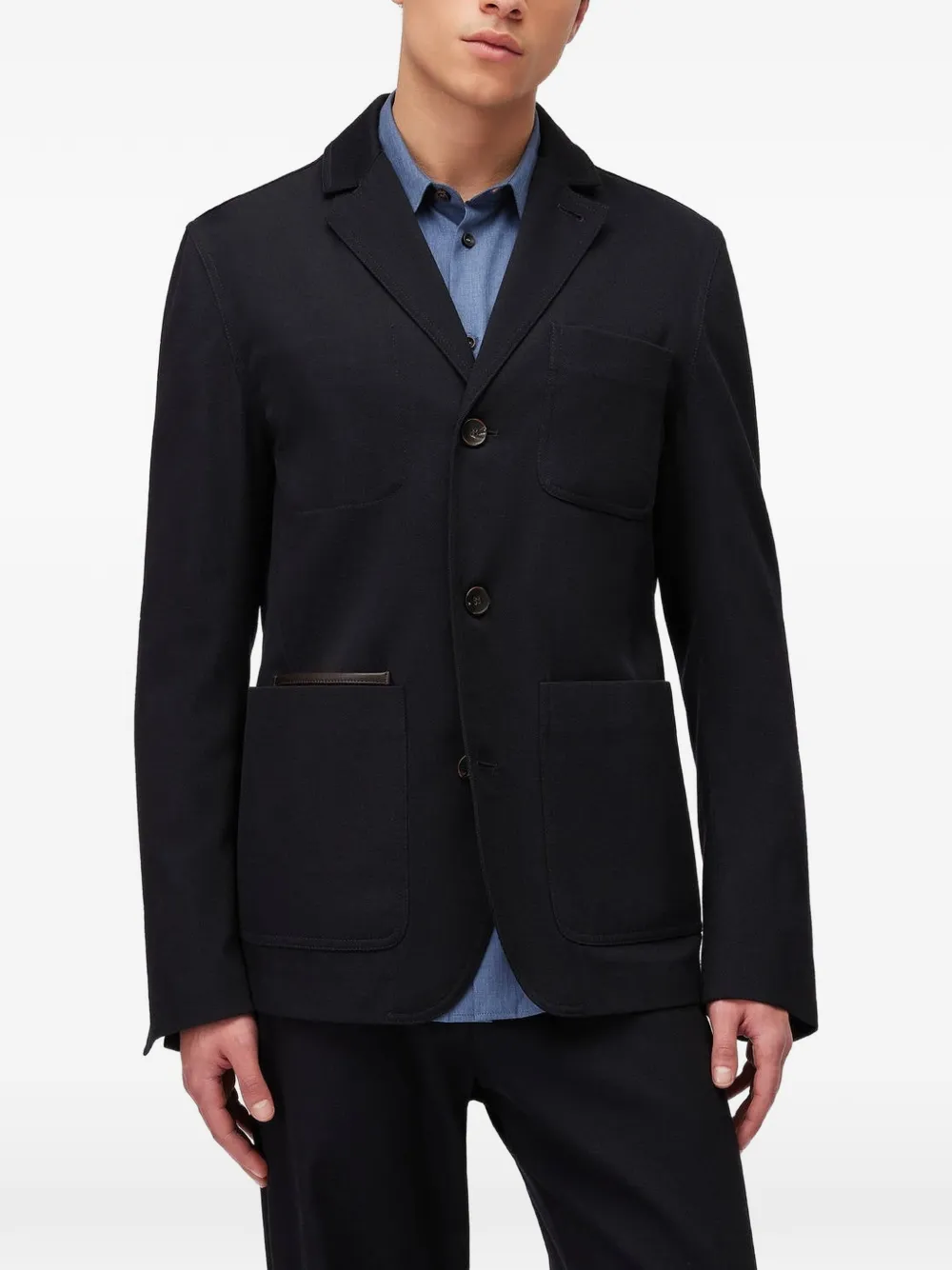 RETORI Wollen blazer met enkele rij knopen en denim-effect Blauw