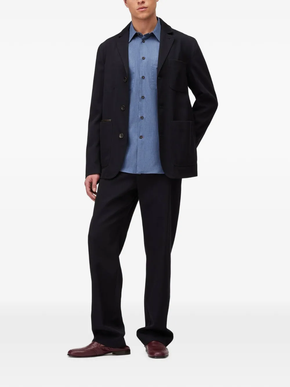 RETORI Wollen blazer met enkele rij knopen en denim-effect Blauw