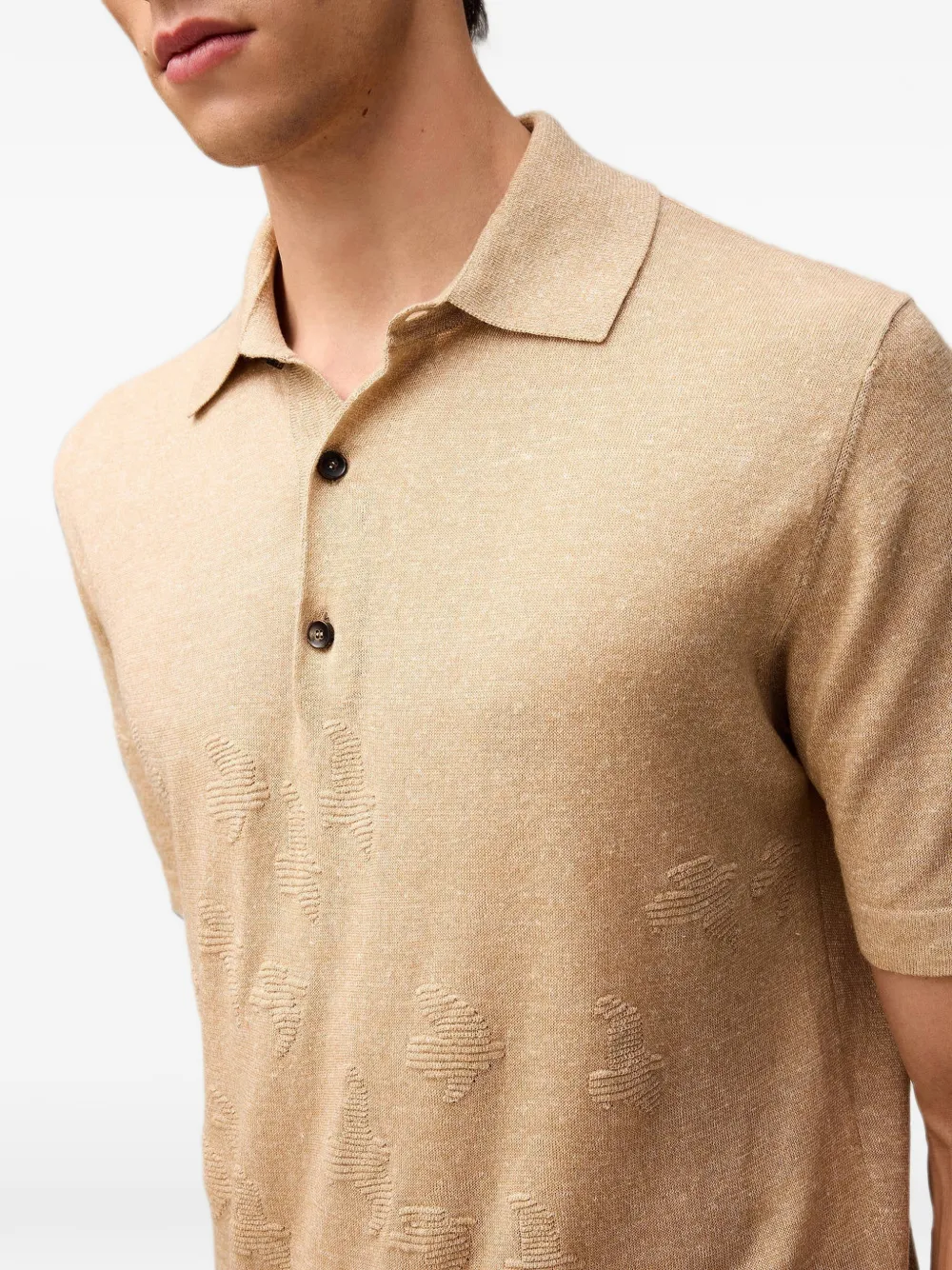 RETORI Poloshirt met Ottoman-stiksel en vogelpatroon Beige