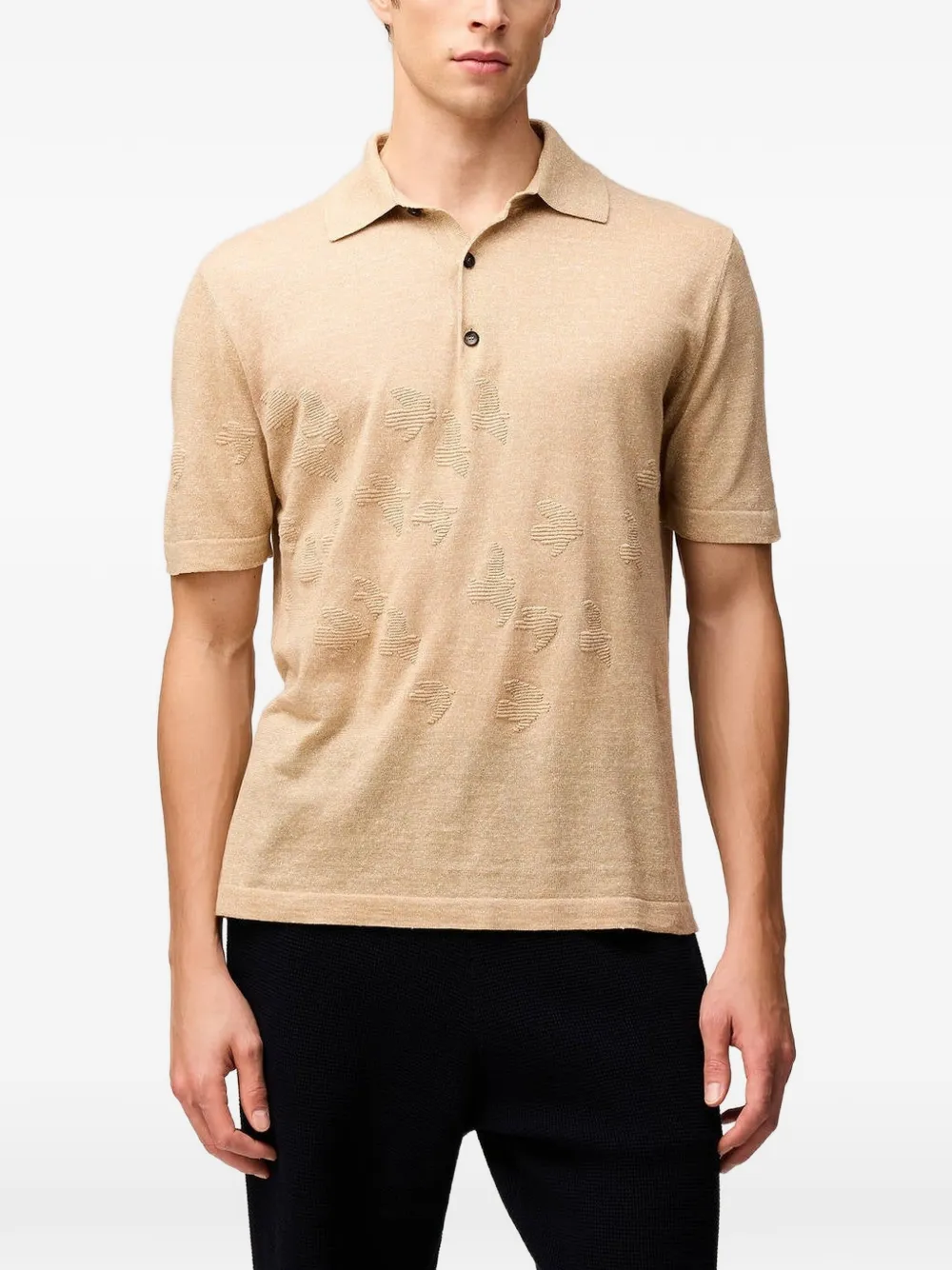 RETORI Poloshirt met Ottoman-stiksel en vogelpatroon Beige
