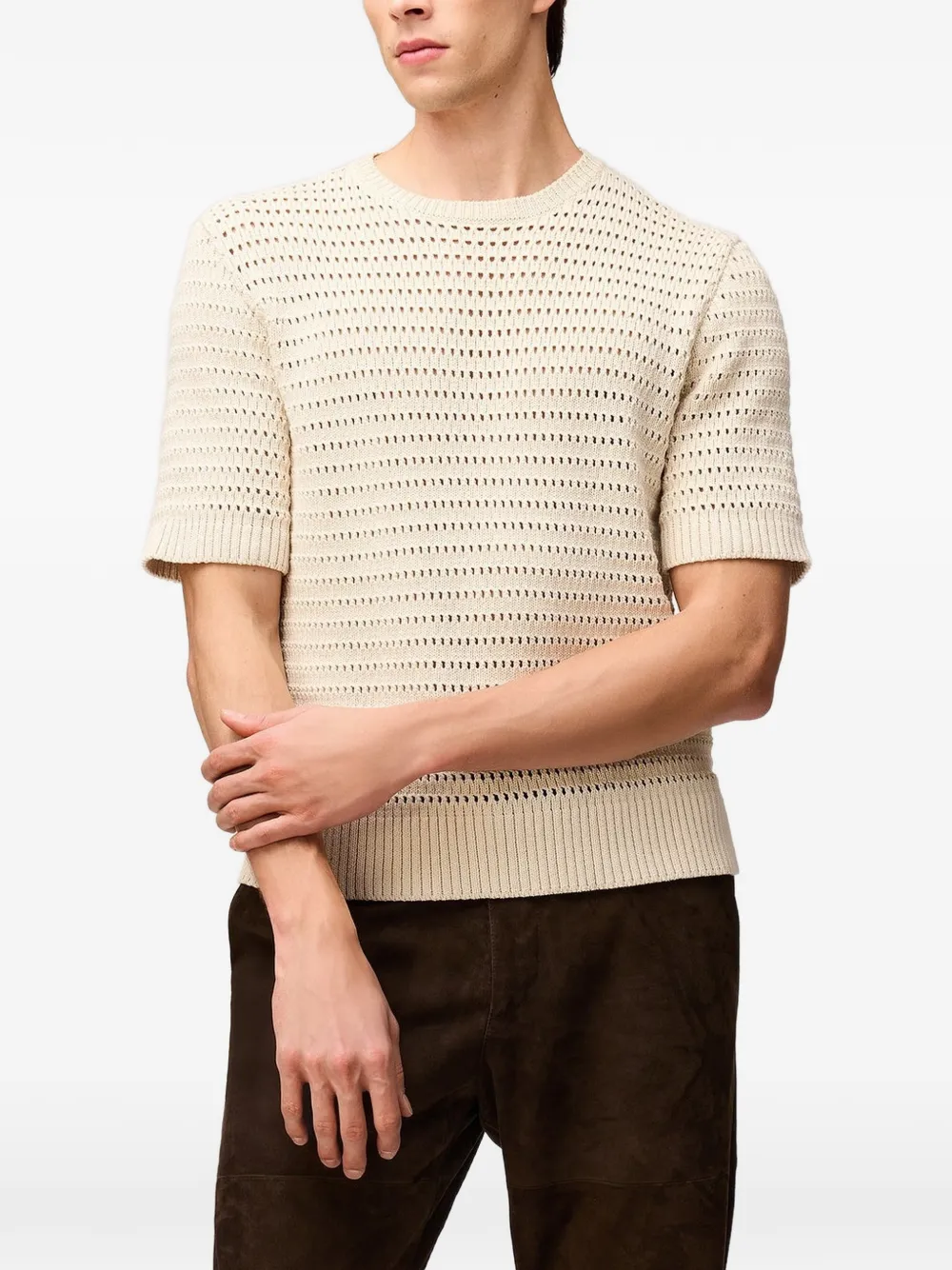 RETORI katoenen T-shirt met stiksels Beige