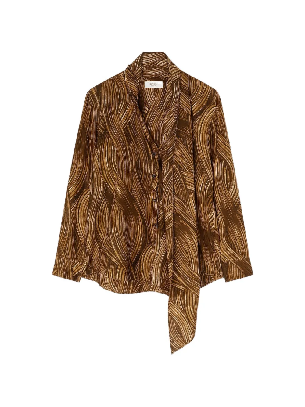 RETORI printed scarf-detail silk blouse - Brown