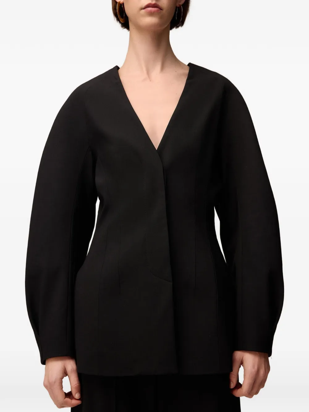 RETORI Hourglass wollen blazer met enkele rij knopen Zwart
