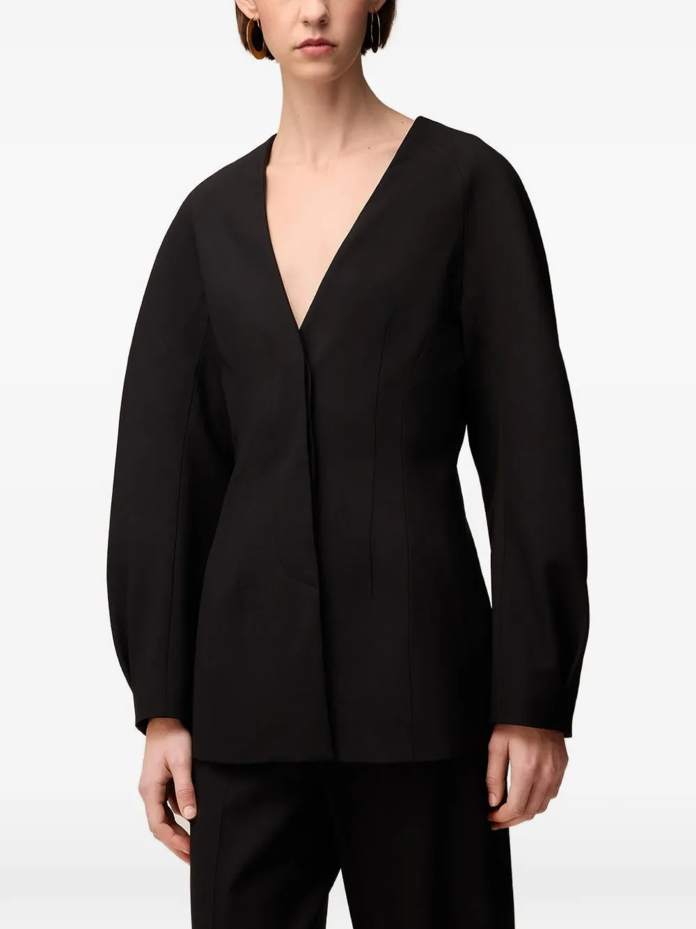 RETORI Hourglass wollen blazer met enkele rij knopen Zwart