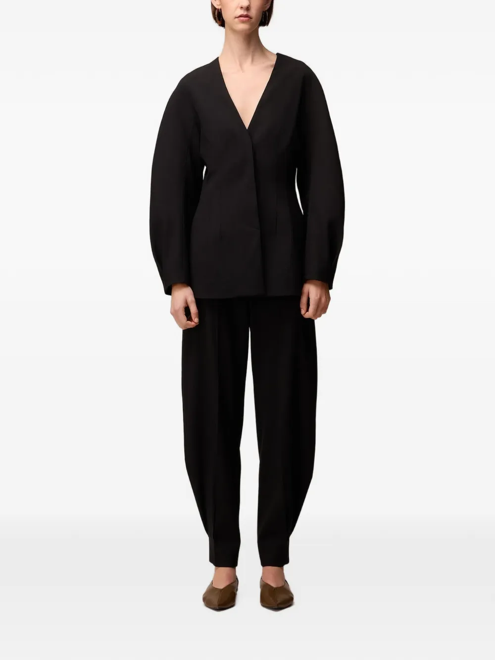 RETORI Hourglass wollen blazer met enkele rij knopen Zwart