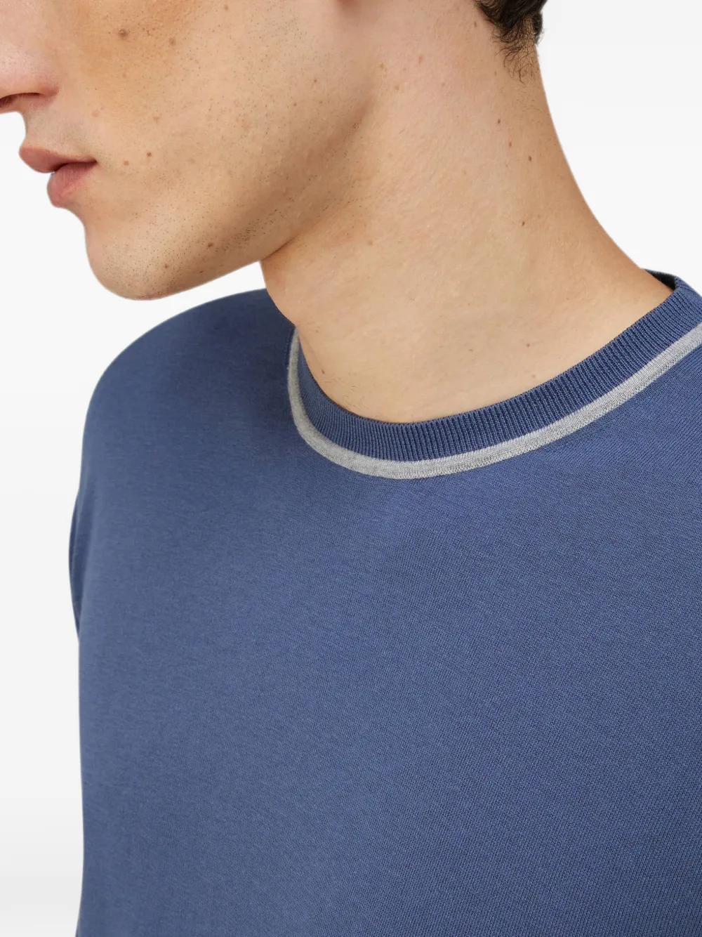 RETORI Trui met contrasterende afwerking en ronde hals Blauw