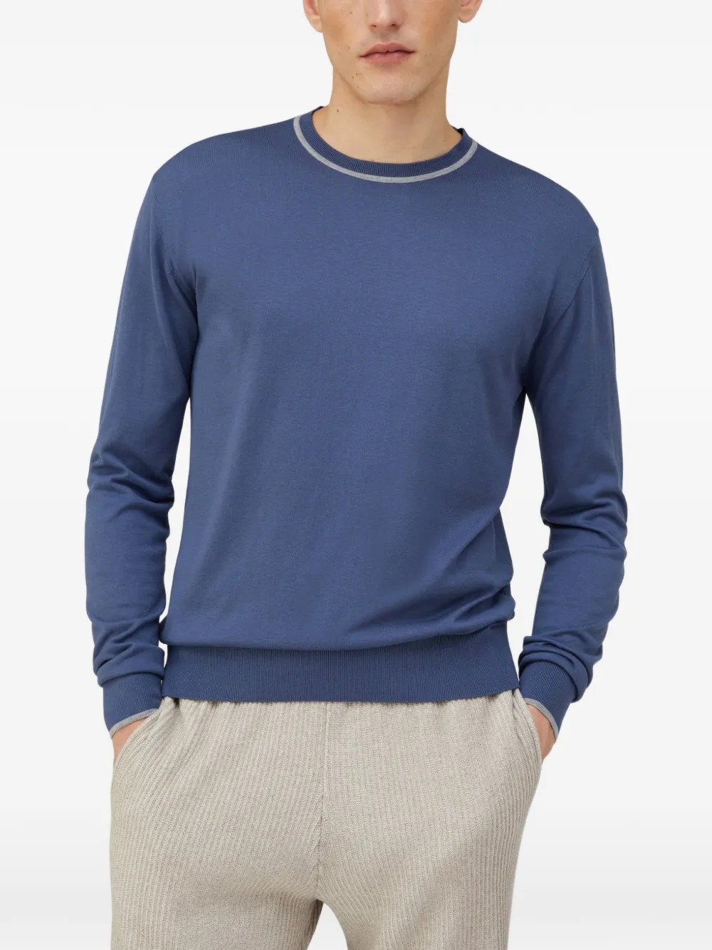 RETORI Trui met contrasterende afwerking en ronde hals Blauw