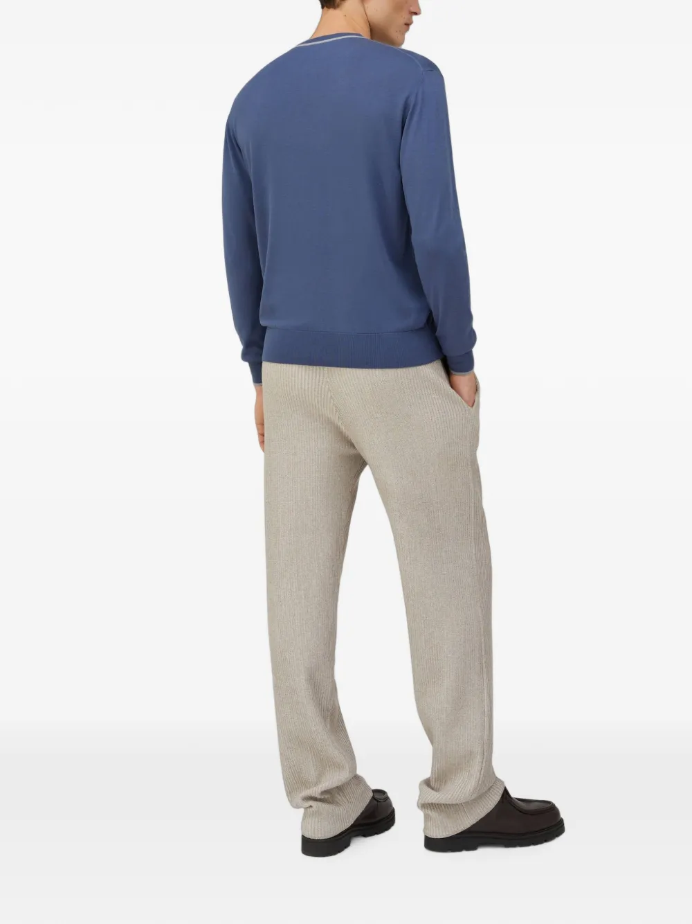 RETORI Trui met contrasterende afwerking en ronde hals Blauw