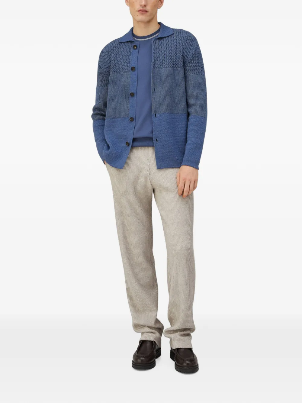 RETORI Trui met contrasterende afwerking en ronde hals Blauw