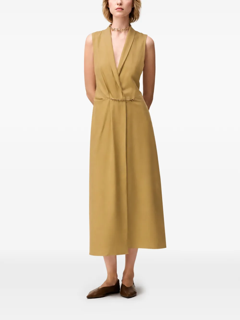 RETORI Midi-jurk met wikkel-design en kettingdetail Beige