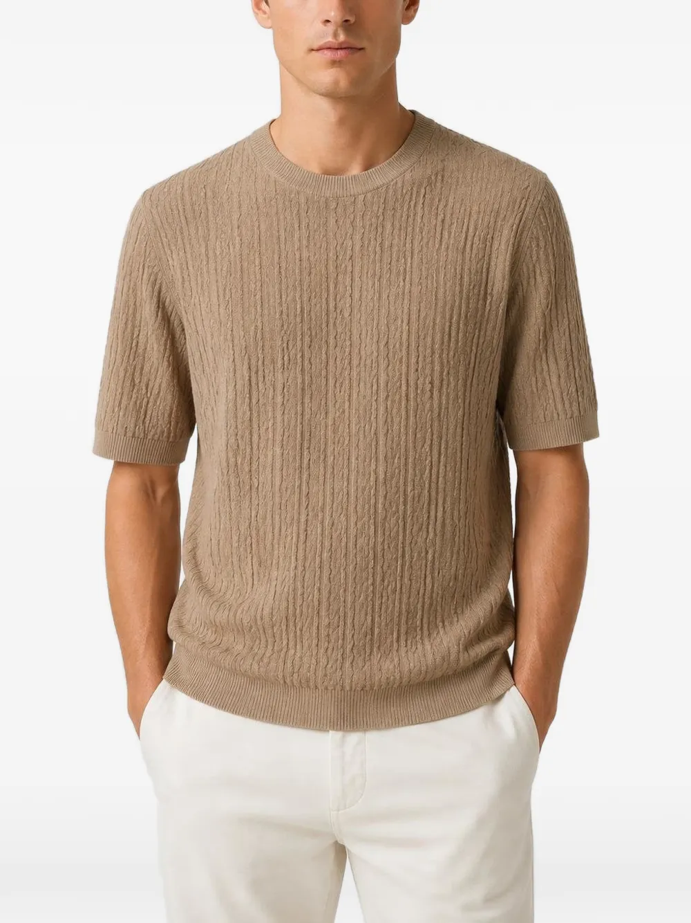 RETORI micro-argyle-knit T-shirt Beige