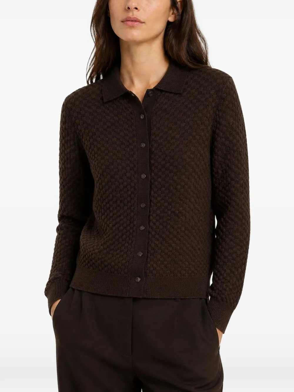 RETORI Gebreid vest met jacquard en knopen Bruin