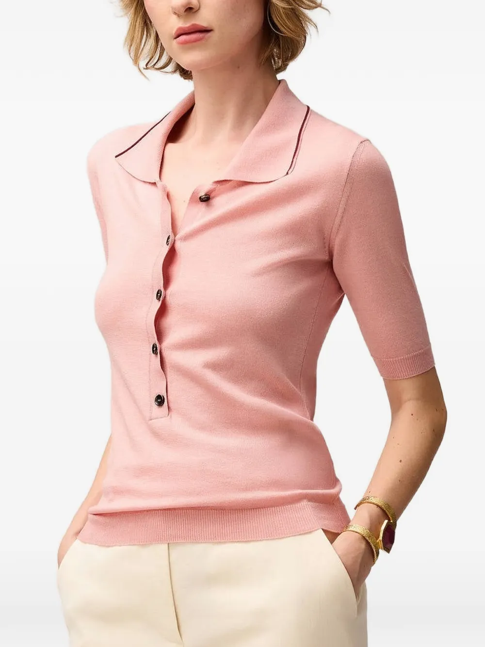 RETORI Gebreid poloshirt met jersey stiksels Roze