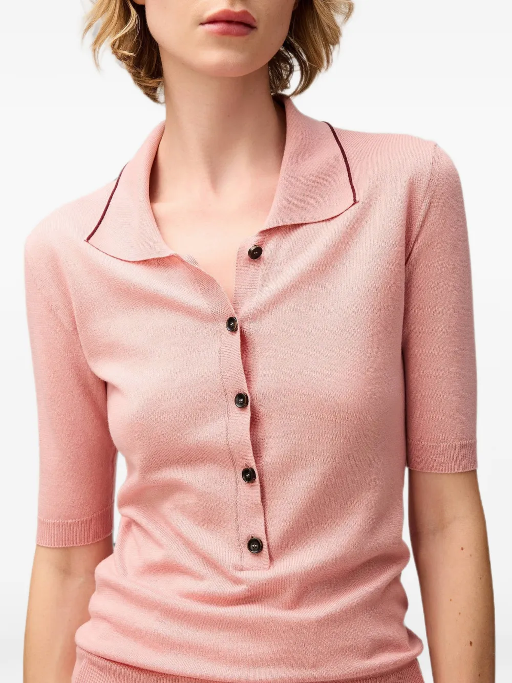 RETORI Gebreid poloshirt met jersey stiksels Roze