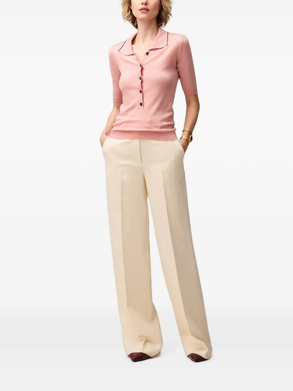 RETORI Gebreid poloshirt met jersey stiksels Roze