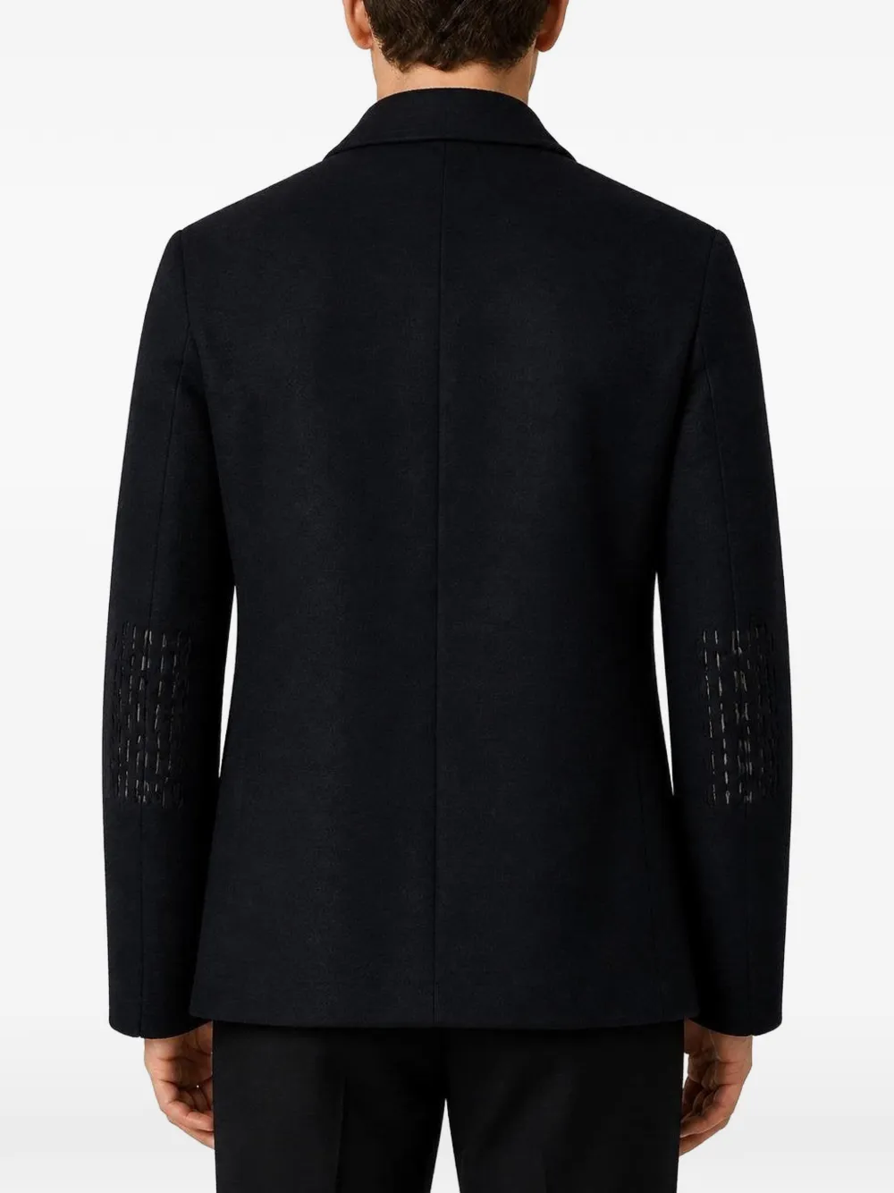 RETORI Wollen blazer met enkele rij knopen en geborduurde elleboog Blauw