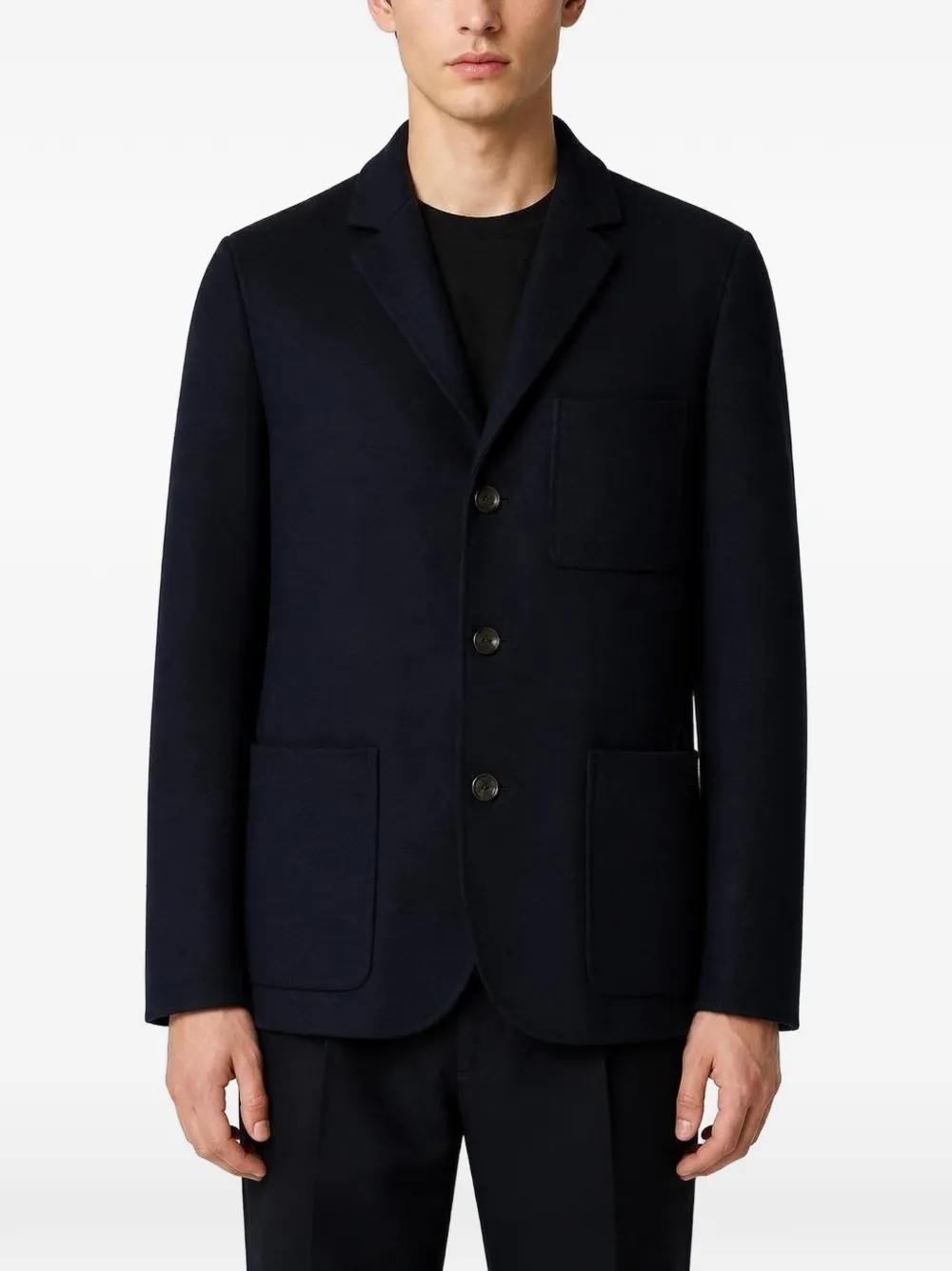 RETORI Wollen blazer met enkele rij knopen en geborduurde elleboog Blauw