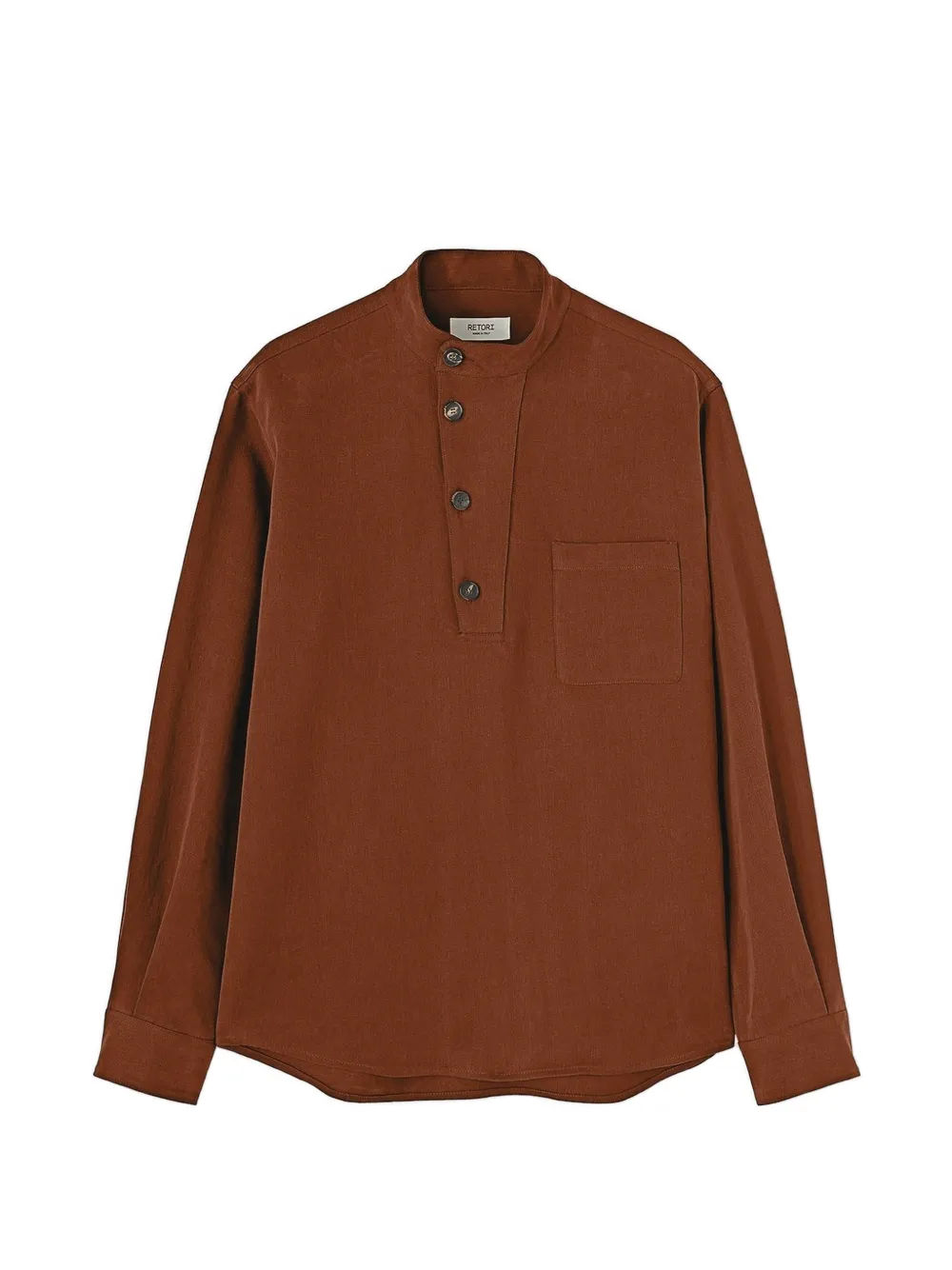 RETORI band-collar half-placket T-shirt - Marrone