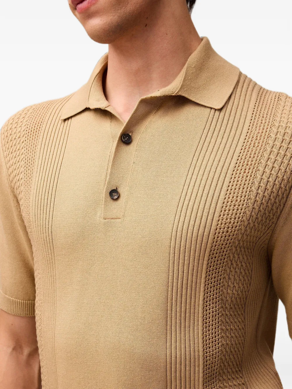 RETORI Gebreid poloshirt met stiksels Beige