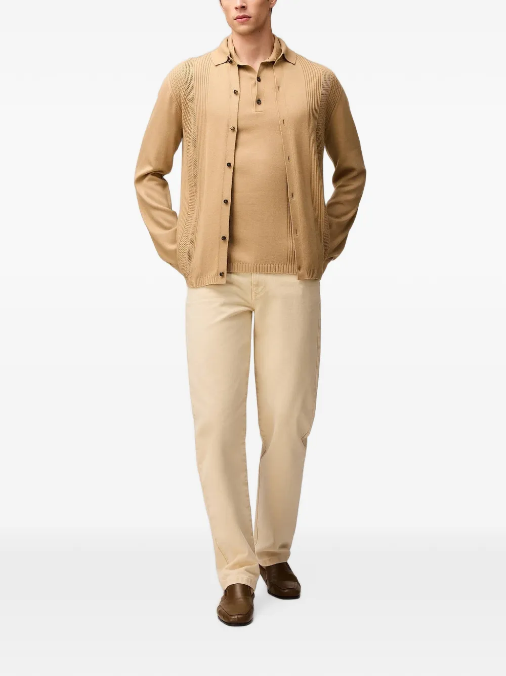 RETORI Gebreid poloshirt met stiksels Beige