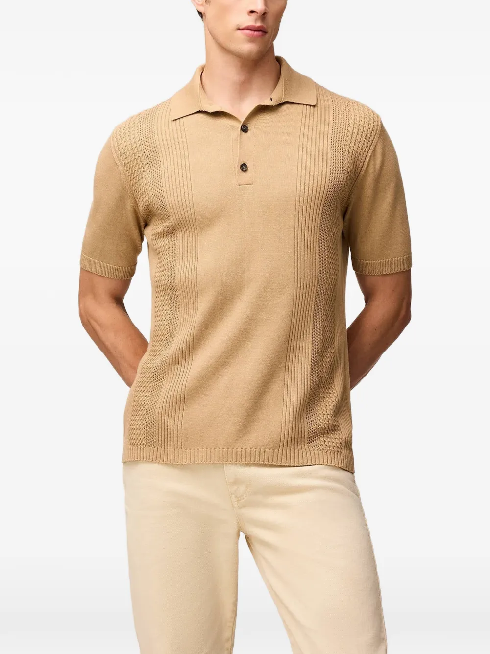 RETORI Gebreid poloshirt met stiksels Beige