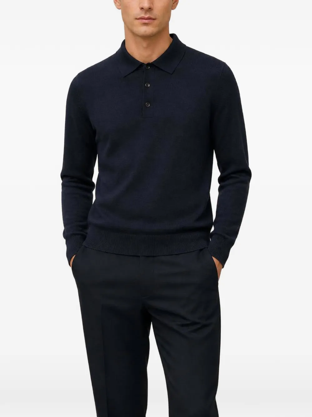 RETORI Gebreid poloshirt met lange mouwen Blauw