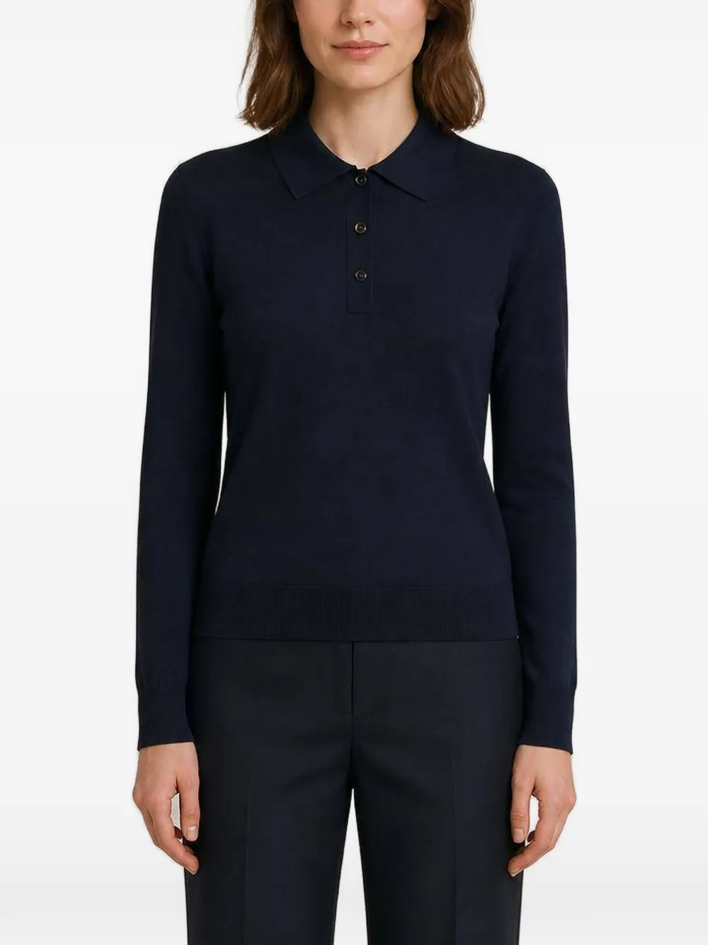 RETORI Gebreid poloshirt met lange mouwen Blauw