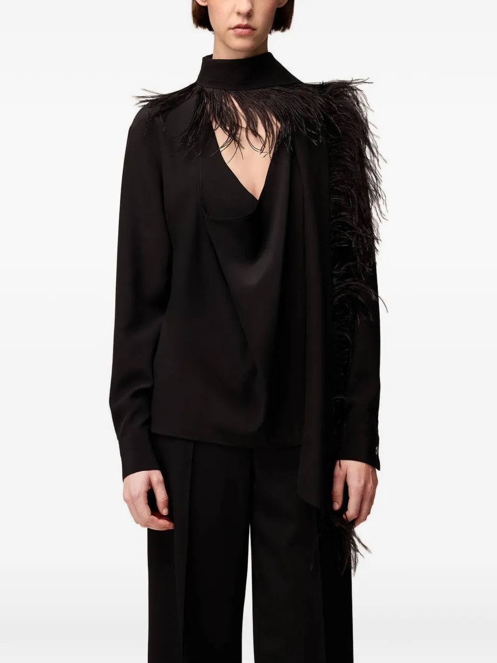 RETORI Shirt met sjaaldetail Zwart