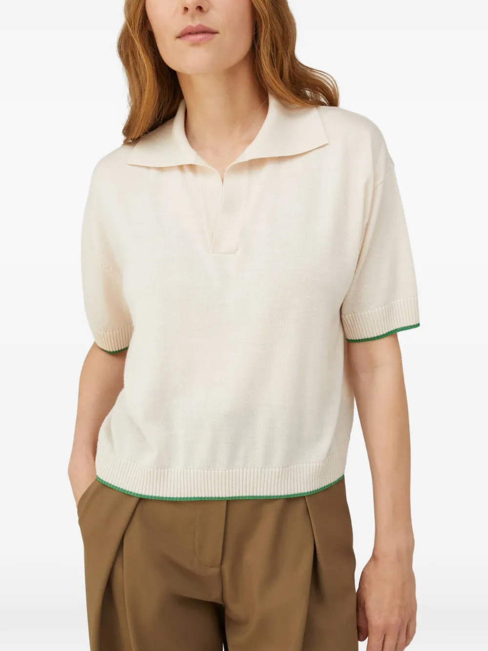 RETORI Poloshirt met contrasterende afwerking Beige