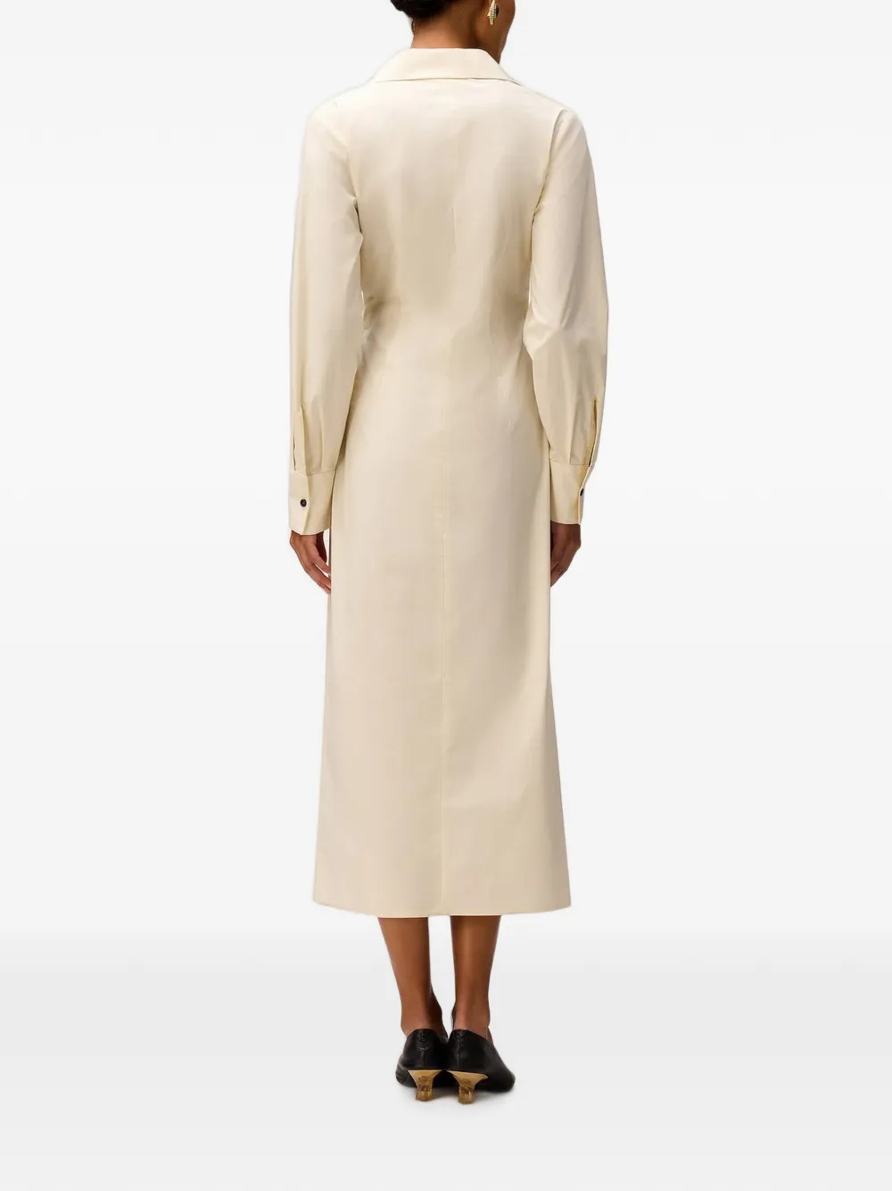 RETORI Gedrapeerde katoenen-popeline midi-jurk Beige