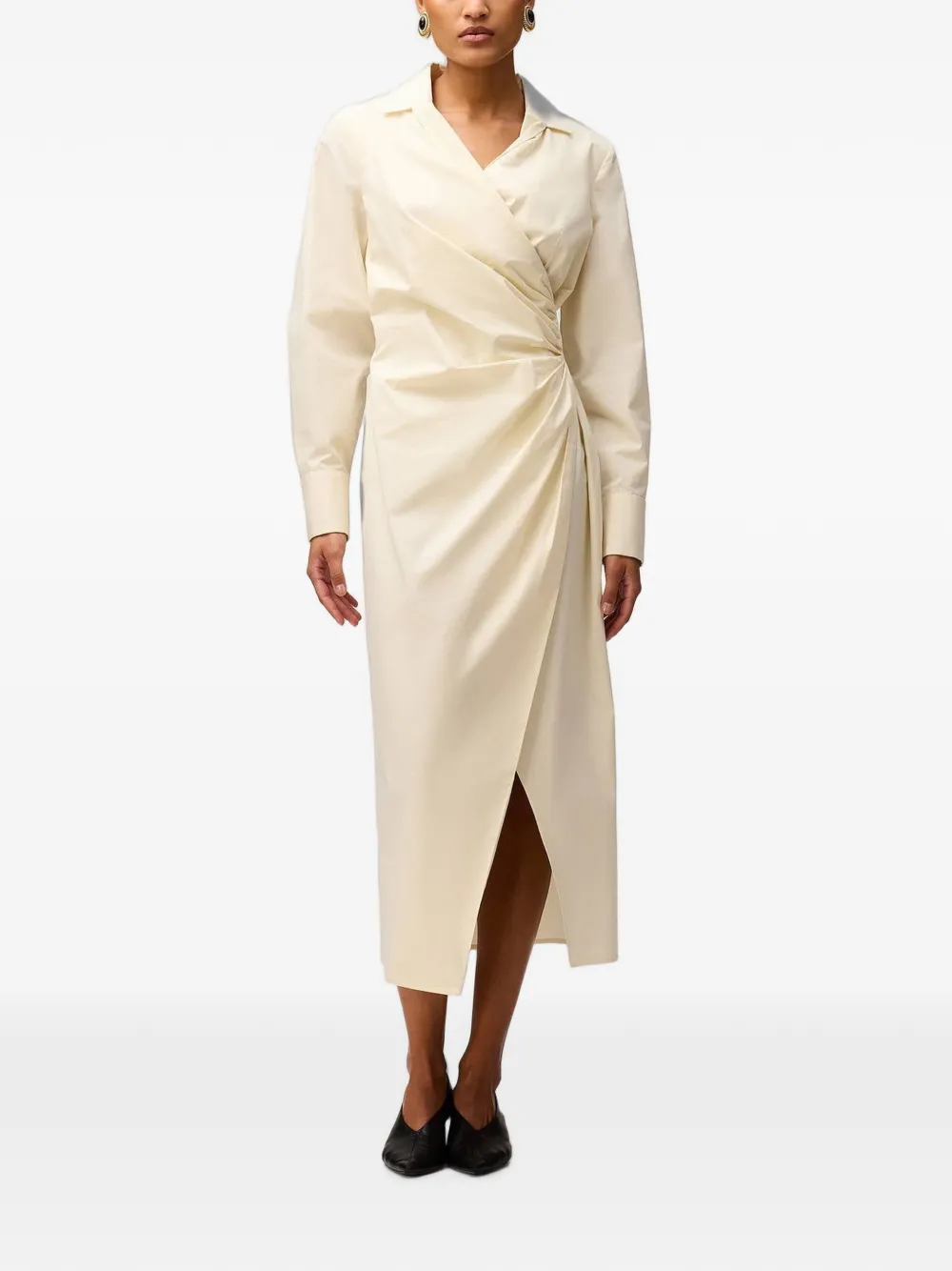 RETORI Gedrapeerde katoenen-popeline midi-jurk Beige